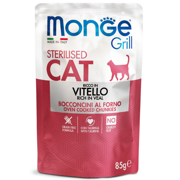 Monge Grill Grain Free Sterilised Cat bocconcini 85 gr - Vitello Confezione da 28 pezzi