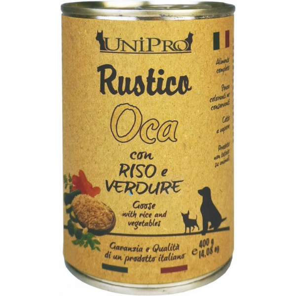 Unipro Rustico Dog Adult 400 gr - Oca con riso e verdure Confezione da 6 pezzi