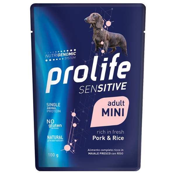 Prolife Sensitive Dog Mini 100 gr - Maiale e riso - Umido Monoproteico Cane