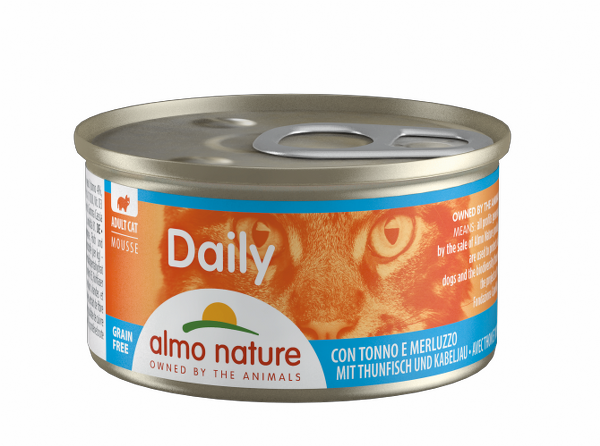 Almo Nature Daily Grain Free Menù Cat 85 gr - Mousse con Tonno e Merluzzo Confezione da 24 pezzi