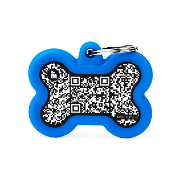 Medaglietta identificativa con Hushtag Plus QR Code Osso My Family - Blu - SPEDIZIONE GRATIS 1° ORDINE + scegli lo sconto BZR5 / BZR20