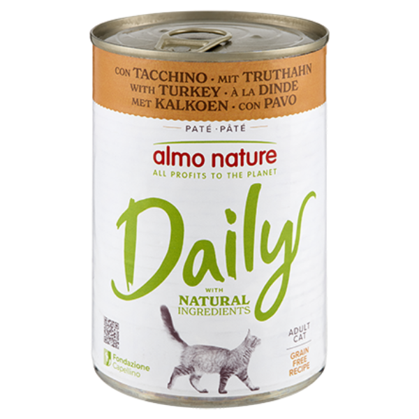 Image of Almo Nature Cat Daily 400 gr - Tacchino - Confezione da 6 pezzi - Cibo umido per gatti - SPEDIZIONE GRATIS 1° ORDINE + scegli lo sconto BZR5 / BZR20010