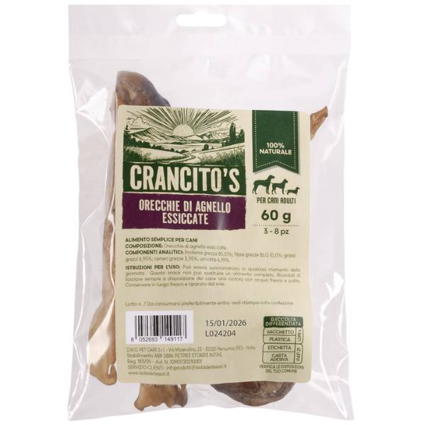 Crancito's snack naturale Dog Adult Orecchie di Agnello - 60 gr