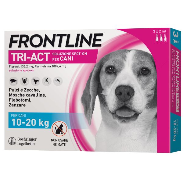 frontline tri-act spot-on per cani - 3 pipette per taglia media (10-20 kg) uomo