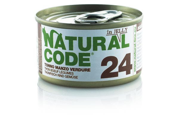 Natural Code acqua di cottura in Jelly 85 gr - 24 - Tonno, Manzo e Verdure Confezione da 24 pezzi