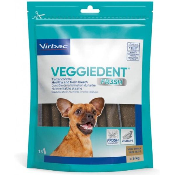 Virbac VeggieDent Fresh snack dentali - confezione da 120 gr per cani XS 0-5 Kg