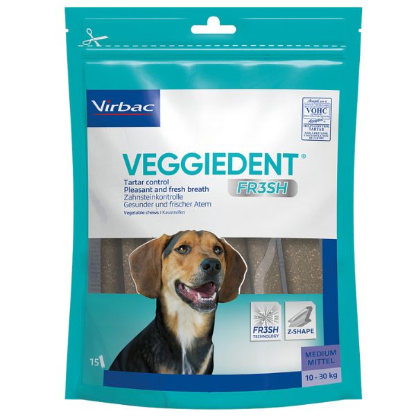 Virbac VeggieDent Fresh snack dentali - confezione da 250 gr per cani M 10-30 Kg