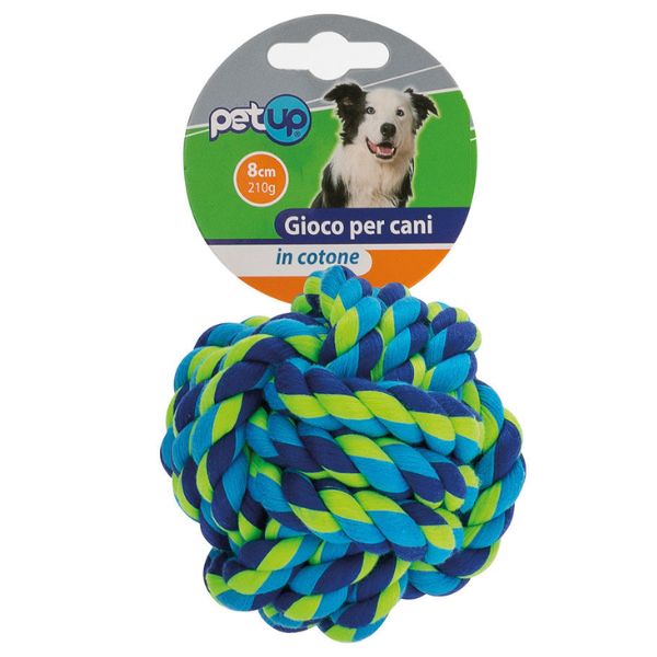 Palla grande per cani Cotonosso intrecciata PetUp - verde e blu - diametro 8,5 cm