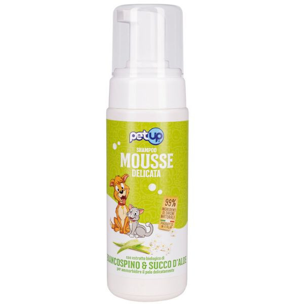 Shampoo Mousse Delicata per lavaggi frequenti PetUp 200 ml - Biancospino e succo d'aloe