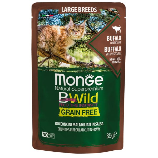 Monge BWild Grain Free Large Breed Cat 85 gr - Bufalo e ortaggi Confezione da 14 pezzi