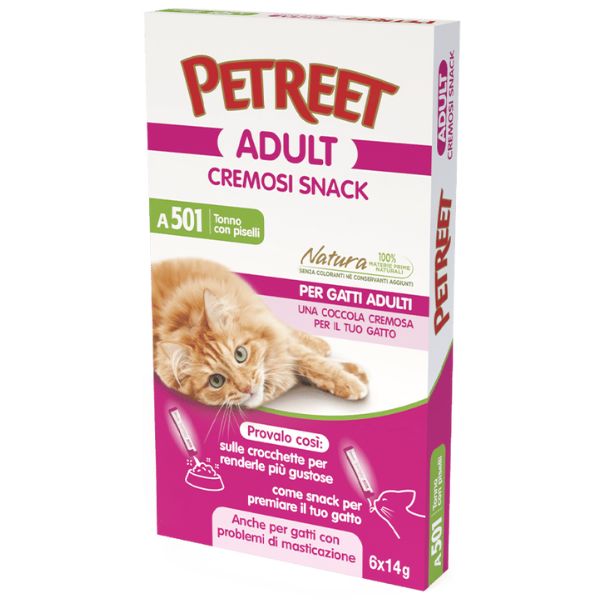 Petreet Cremosi Snack per gatti 6x14 gr - Tonno e piselli