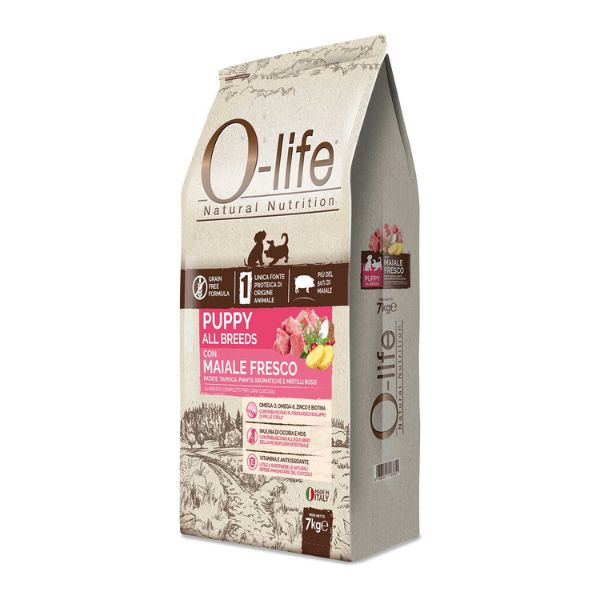 O-life Dog Grain Free Puppy All Breeds Maiale fresco e Patate - 7 Kg