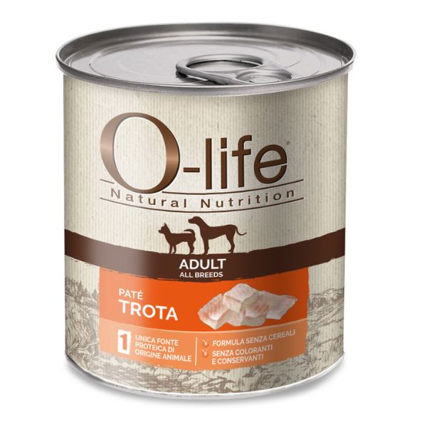 Image of O-life Adult Grain Free Patè monoproteico 400 gr - Trota - Umido Monoproteico Cane - SPEDIZIONE GRATIS 1° ORDINE + scegli lo sconto BZR5 / BZR20010