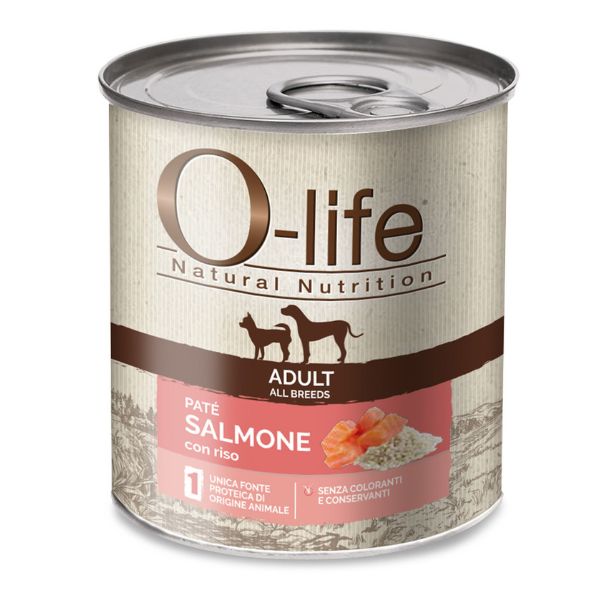 Image of O-life Adult Grain Free Patè monoproteico 400 gr - Salmone e riso - Umido Monoproteico Cane - SPEDIZIONE GRATIS 1° ORDINE + scegli lo sconto BZR5 / BZR20010