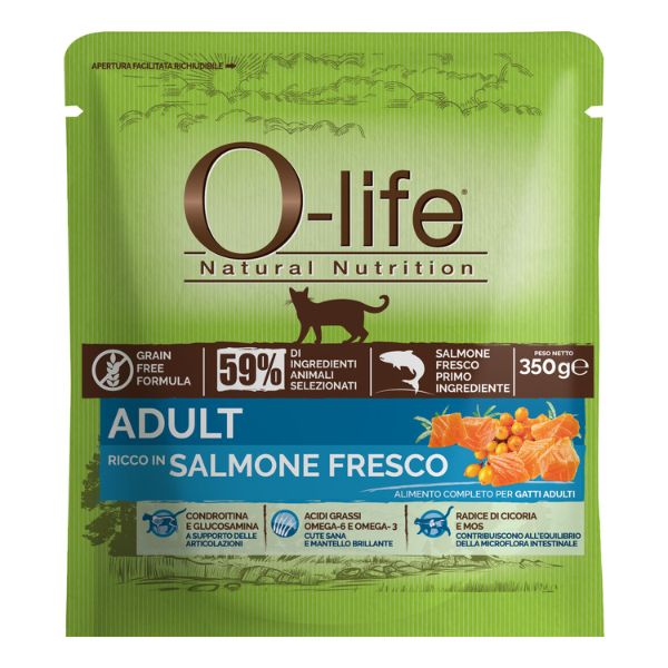 Image of O-life Cat Adult Grain Free Salmone fresco - 350 gr - SPEDIZIONE GRATIS 1° ORDINE + scegli lo sconto BZR5 / BZR20010