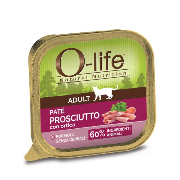 Image of O-life Cat Adult Grain Free Patè 85 gr - Prosciutto con ortica - Confezione da 6 pezzi - SPEDIZIONE GRATIS 1° ORDINE + scegli lo sconto BZR5 / BZR20010