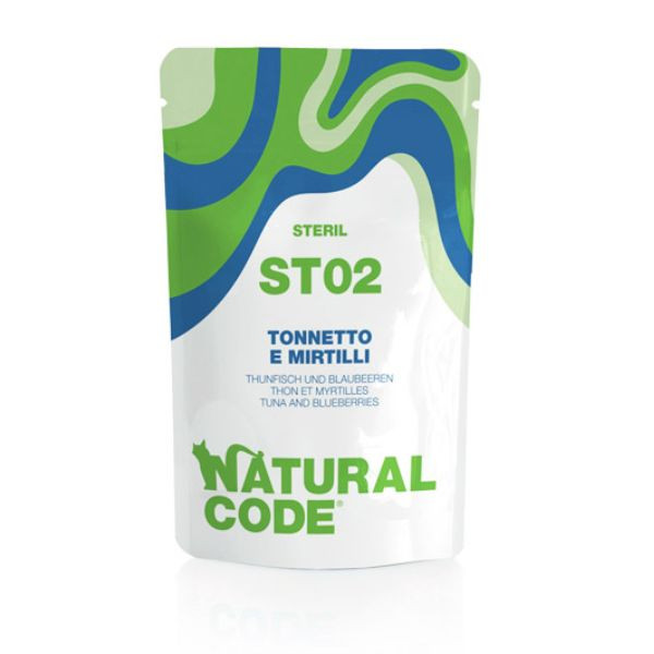 Natural Code Sterilised Buste in Acqua di Cottura 70 gr - ST02 - tonnetto e mirtilli Confezione da 24 pezzi