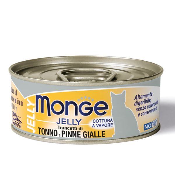 Monge Jelly Adult cottura al vapore 80 gr - Trancetti di Tonno a pinne gialle Confezione da 24 pezzi