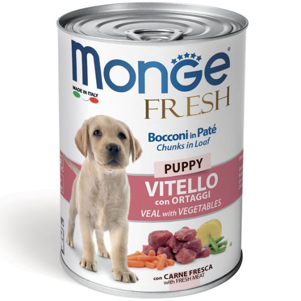 Image of Monge Fresh Puppy Patè 400 gr - Vitello con ortaggi - Confezione da 6 pezzi - SPEDIZIONE GRATIS 1° ORDINE + scegli lo sconto BZR5 / BZR20010