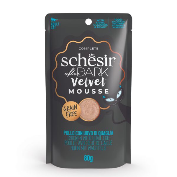 Schesir After Dark Cat Velvet Mousse Grain Free 80 g - Pollo con uovo di quaglia Confezione da 12 pezzi