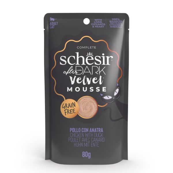 Schesir After Dark Cat Velvet Mousse Grain Free 80 g - Pollo con anatra Confezione da 12 pezzi