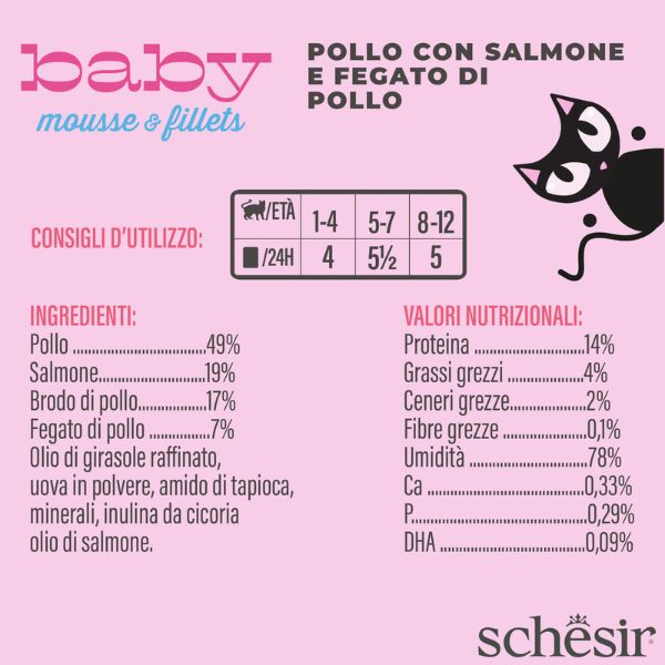 Schesir Baby Mousse & Fillets - Frango, salmão e fígado