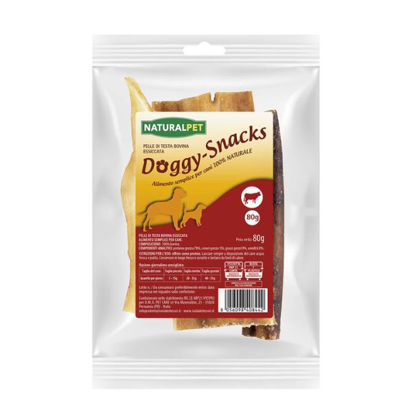 NaturalPet Doggy Snacks per cani Pelle di Testa Bovina essiccata - 80 gr