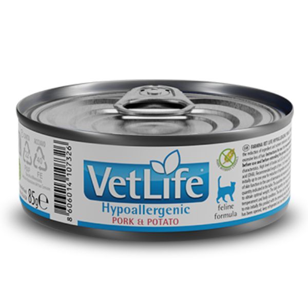 Farmina Vet Life Feline Hypoallergenic Patè Diet 85 gr - maiale e patate Confezione da 12 pezzi - Dieta Veterinaria per Gatti - Cibo monoproteico gatto - SPEDIZIONE GRATIS 1° ORDINE + scegli lo sconto BZR5 / BZR20