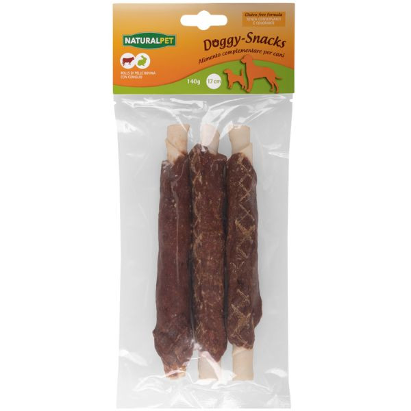 Image of NaturalPet Doggy Snacks per cani Rolls di pelle bovina - con coniglio - 3 pezzi da 17 cm - SPEDIZIONE GRATIS 1° ORDINE + scegli lo sconto BZR5 / BZR20010