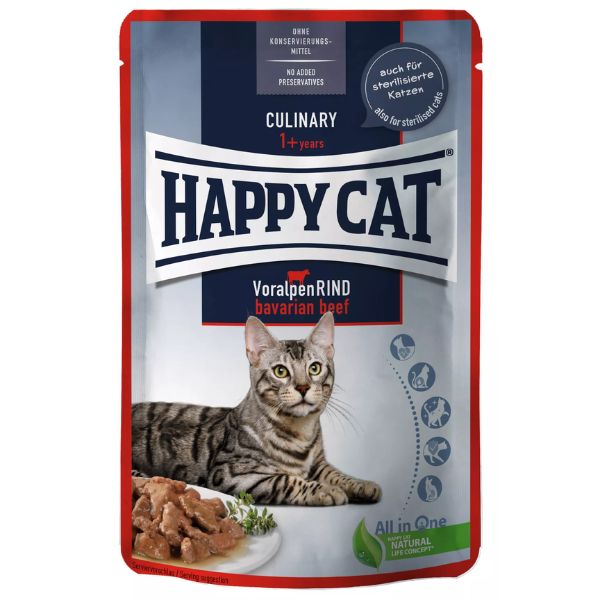 Happy Cat Adult Culinary bocconi in salsa 85 gr - Manzo Confezione da 24 pezzi