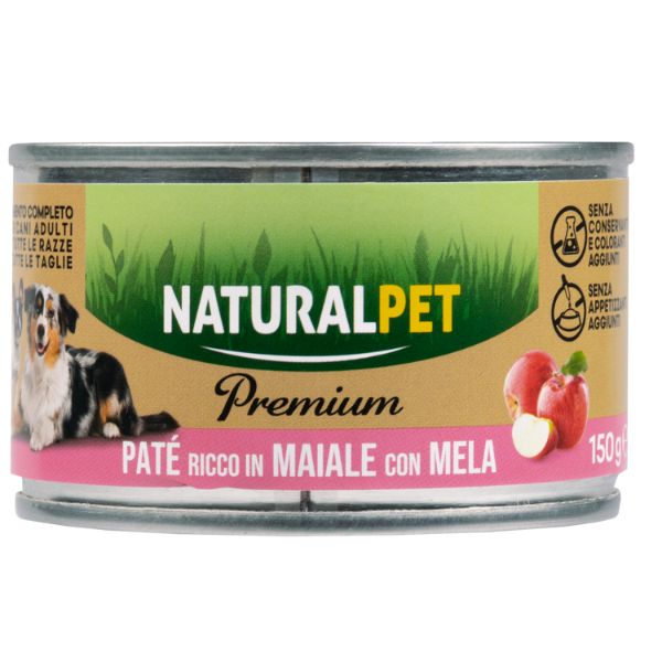 Image of NaturalPet Premium Dog Adult Patè 150 gr - Maiale con mela - Confezione da 6 pezzi - SPEDIZIONE GRATIS 1° ORDINE + scegli lo sconto BZR5 / BZR20010