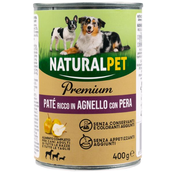 NaturalPet Premium Dog Adult Patè 400 gr - Agnello con pera