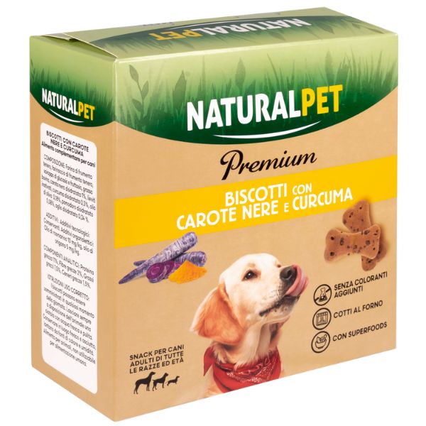 NaturalPet Premium biscotti per cani All Breeds con Superfood 200 gr - Carote nere e curcuma