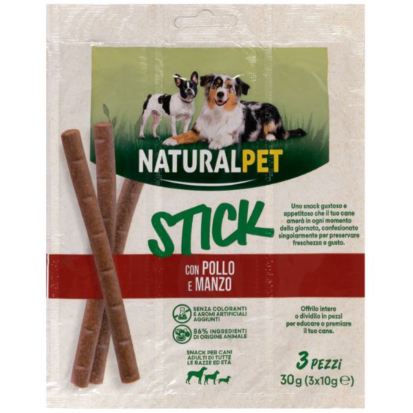 Image of NaturalPet Stick per cani All Breeds 3x10 gr - con Pollo e manzo - SPEDIZIONE GRATIS 1° ORDINE + scegli lo sconto BZR5 / BZR20010