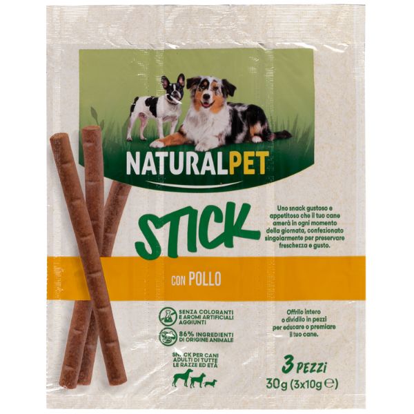 Image of NaturalPet Stick per cani All Breeds 3x10 gr - con Pollo - SPEDIZIONE GRATIS 1° ORDINE + scegli lo sconto BZR5 / BZR20010