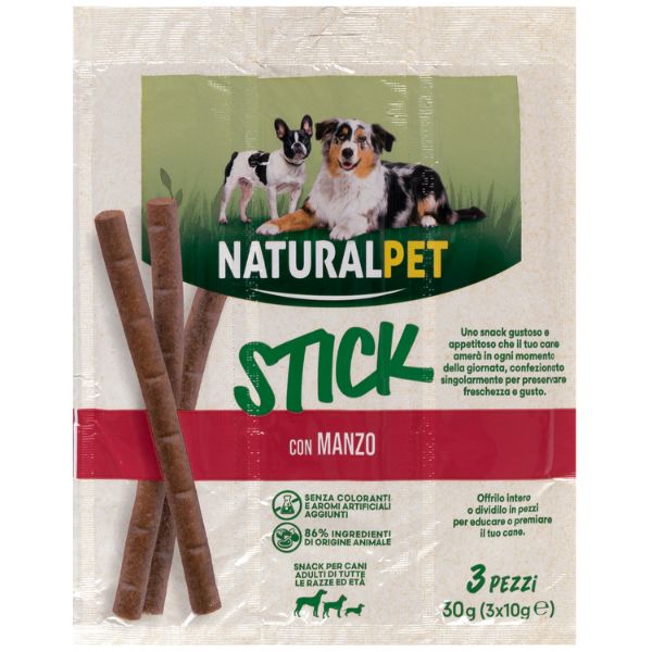 Image of NaturalPet Stick per cani All Breeds 3x10 gr - con Manzo - SPEDIZIONE GRATIS 1° ORDINE + scegli lo sconto BZR5 / BZR20010