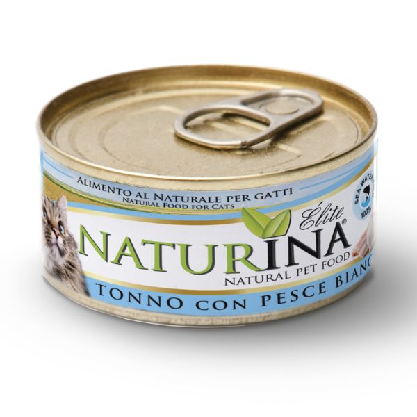 Naturina Elite Cat Adult All Breeds in acqua di cottura 70 gr - Tonno e pesce bianco Confezione da 12 pezzi