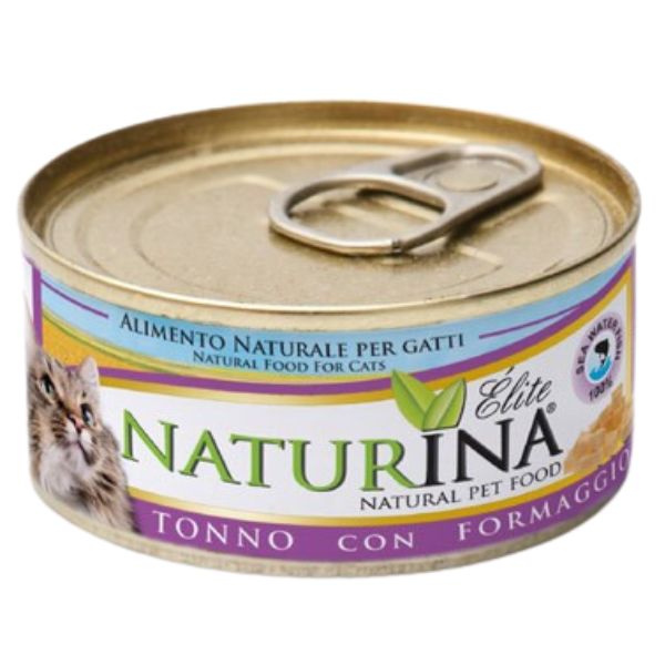 Naturina Elite Cat Adult All Breeds in acqua di cottura 70 gr - Tonno e formaggio Confezione da 12 pezzi