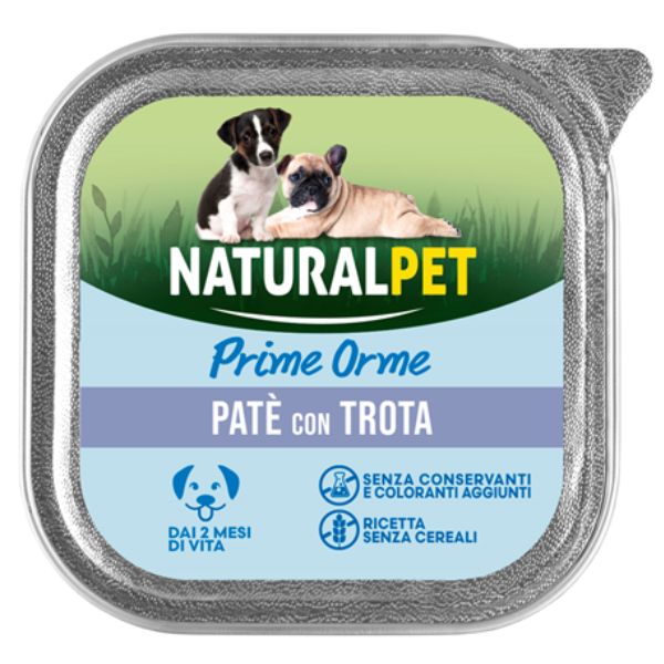 Image of NaturalPet Prime Orme Dog Puppy Patè Gluten Free 150 gr - Trota - Confezione da 6 pezzi - SPEDIZIONE GRATIS 1° ORDINE + scegli lo sconto BZR5 / BZR20010