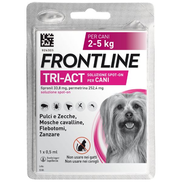 Frontline Tri-Act Spot-On per cani - 1 pipetta per taglia mini (2-5 Kg) - Antiparassitario per cani