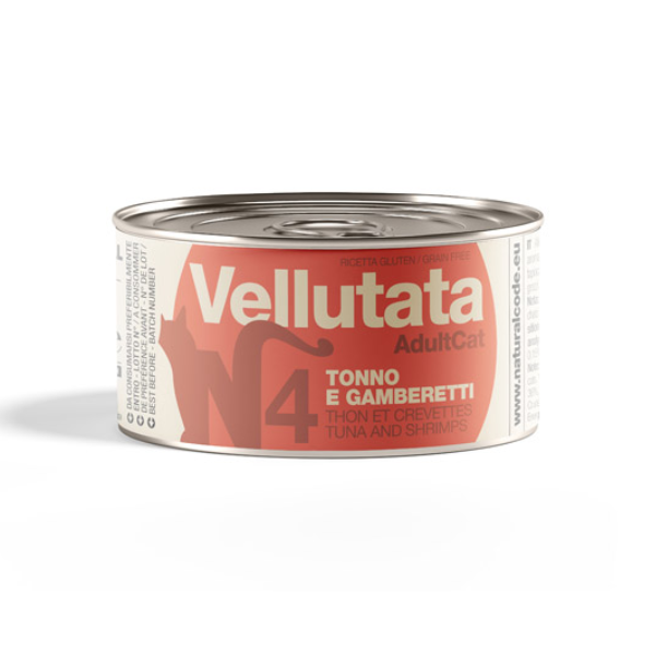 Natural Code Vellutate in acqua di cottura Grain Free 85 gr - Tonno e gamberetti Confezione da 12 pezzi