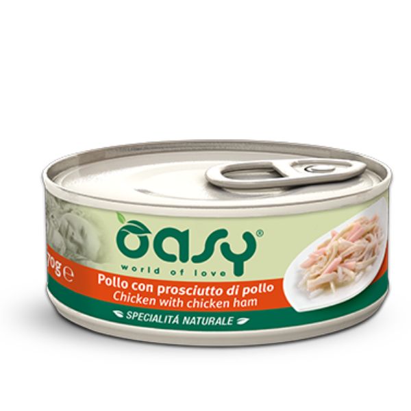 Oasy Specialità Naturale Cat Adult Straccetti in soft-jelly 70 gr - Pollo e Prosciutto Confezione da 24 pezzi