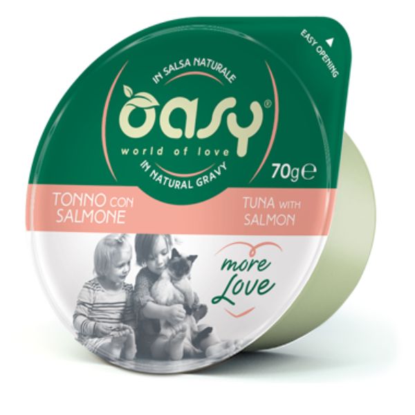 Oasy More Love Cat Green Cup in salsa naturale 70 gr - Tonno e Salmone Confezione da 6 pezzi