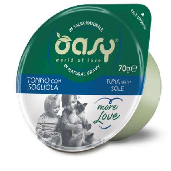 Image of Oasy More Love Cat Verde Cup in salsa naturale 70 gr - Tonno e Sogliola - Confezione da 6 pezzi - Cibo umido per gatti - SPEDIZIONE GRATIS 1° ORDINE + scegli lo sconto BZR5 / BZR20010