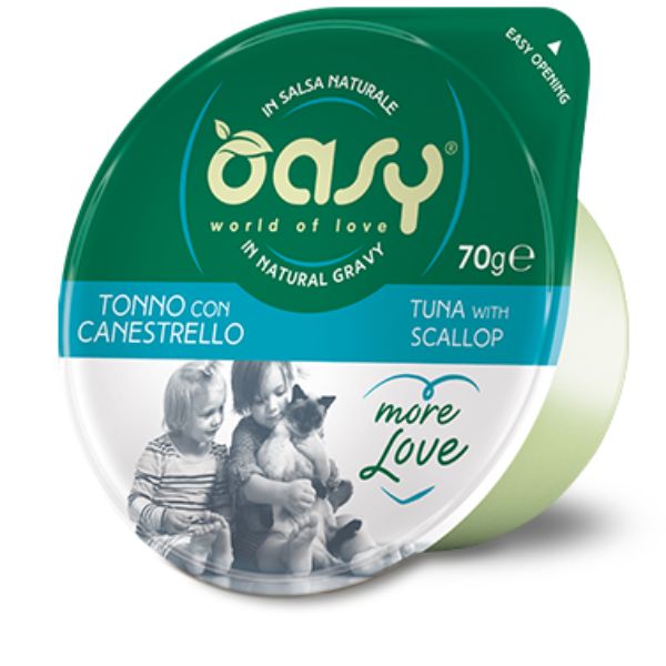 Oasy More Love Cat Green Cup in salsa naturale 70 gr - Tonno e Canestrello Confezione da 6 pezzi