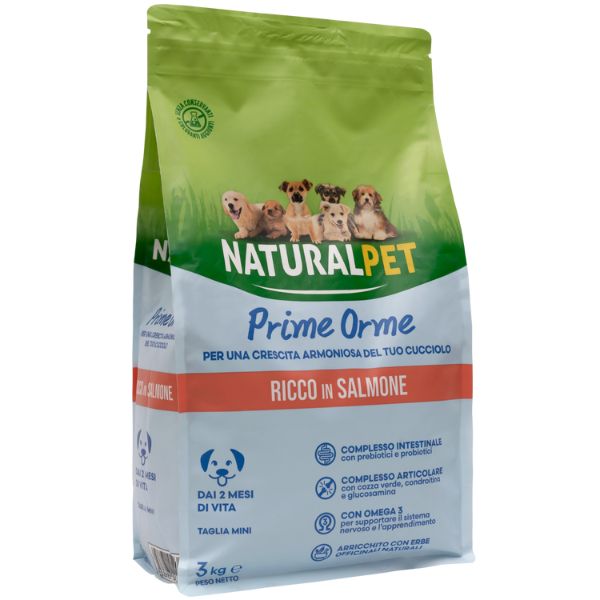 Image of NaturalPet Puppy Prime Orme Mini Salmone - 3 Kg - Crocchette naturali cane - SPEDIZIONE GRATIS 1° ORDINE + scegli lo sconto BZR5 / BZR20010