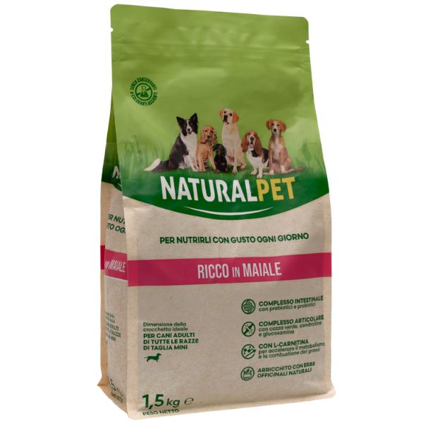 Image of NaturalPet Adult Mini Maiale - 1,5 Kg - Crocchette naturali cane - SPEDIZIONE GRATIS 1° ORDINE + scegli lo sconto BZR5 / BZR20010