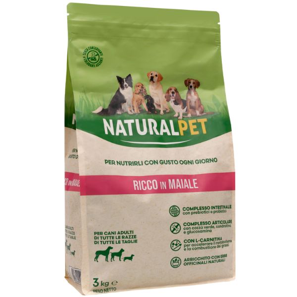 Image of NaturalPet Adult All Breeds Maiale - Maiale 3 Kg - Crocchette naturali cane - SPEDIZIONE GRATIS 1° ORDINE + scegli lo sconto BZR5 / BZR20010