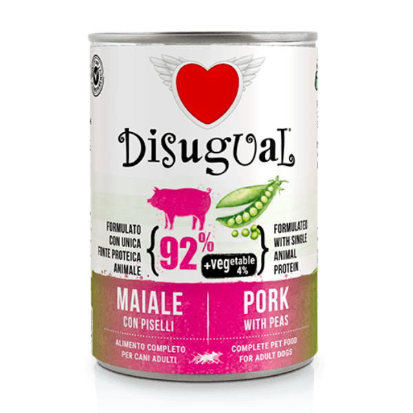 Disugual MonoProtein Adult Vegetable Patè Grain Free 400 gr - Maiale e piselli Confezione da 6 pezzi