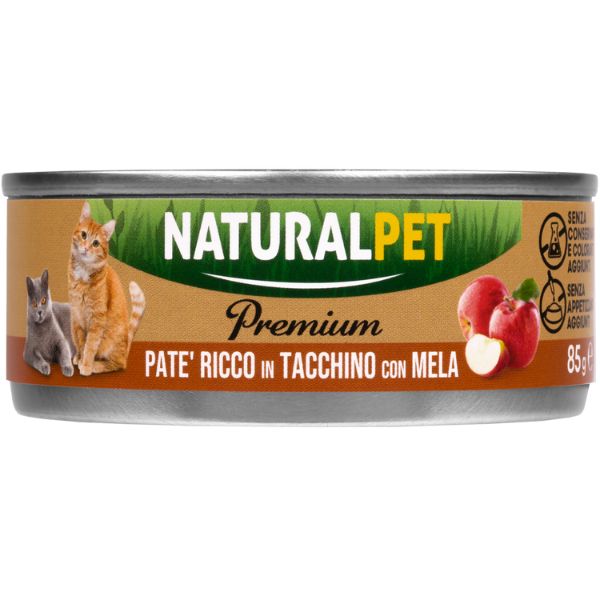 NaturalPet Premium Cat Adult Patè 85 gr - Tacchino con mela Confezione da 6 pezzi